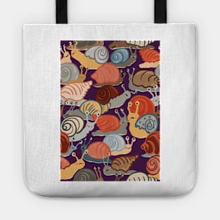 Snail Trail - repeat pattern of funny snails on dark purple Tote