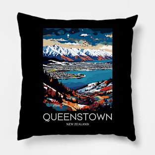 A Pop Art Travel Print of Queenstown - New Zealand Pillow