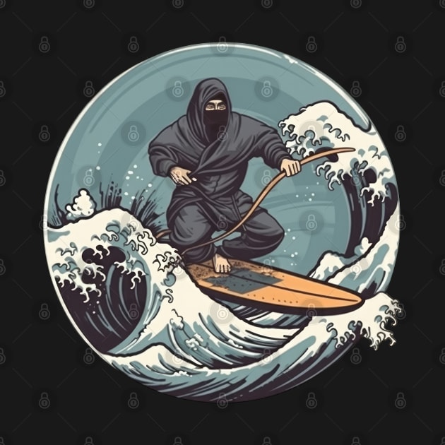 Surf Ninjas on surf board great wave by TeePulseMania