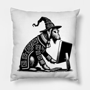 Punk Rock Goth Irish Wolfhound Dog on Computer Vintage Style Pillow