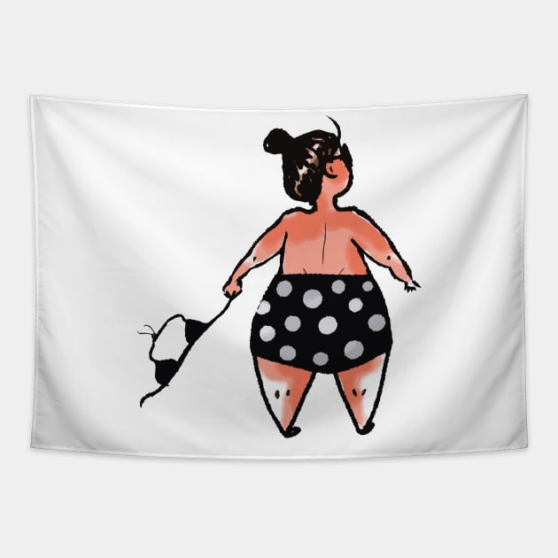 funny plump woman in swimsuit Tapestry by barbasantara