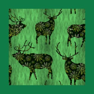Christmas Ornament Bucks on Green Grass T-Shirt