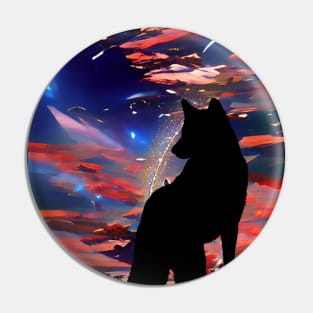 Wolf In Twilight Looking In The Night Sky Pin