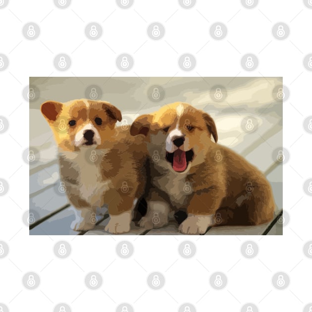 Corgi Puppies Digital Painting by gktb