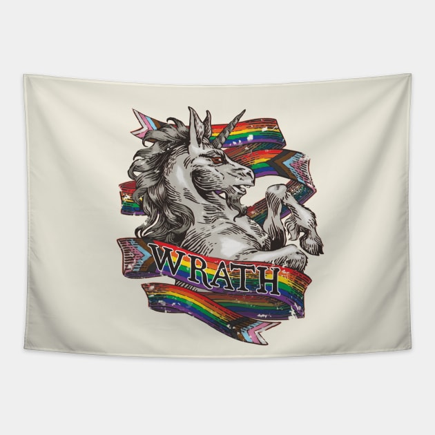 Wrath Unicorn – LGBTQ Pride Flag Tapestry by Still Winter Craft