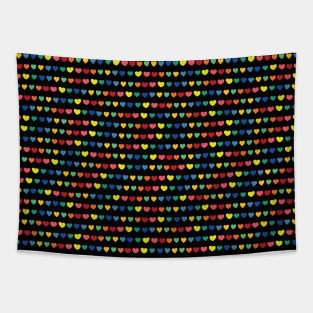 Rainbow doodle hearts on black Tapestry