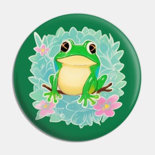 Cute Little Tree Frog on a Floral background Pin