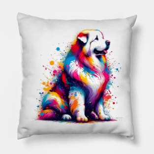 Majestic Maremma Sheepdog in Colorful Splash Art Pillow