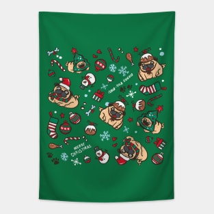 Christmas pattern with pugs Tapestry