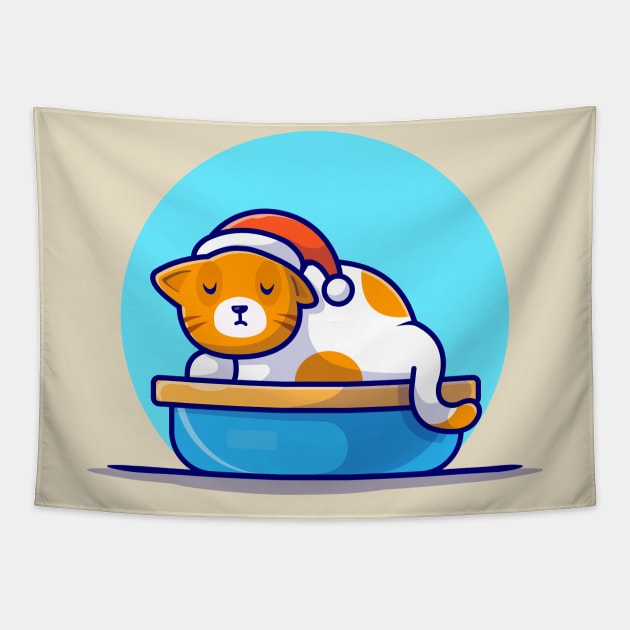 Cute Cat Sleeping Cartoon Vector Icon Illustration Tapestry by Catalyst Labs