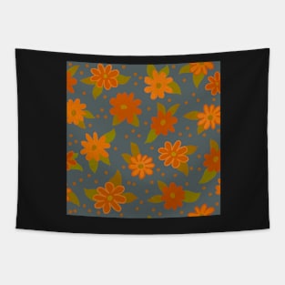 Rose Trail in retro orange and blue grey Tapestry