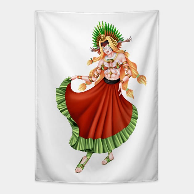 Christmas Quetzalcoatl Skirt Rudos Mask 2 Tapestry by Antonydraws