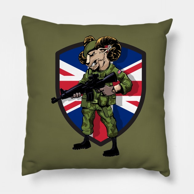 Merican British Army Ram Mascot Pillow by Black Tee Inc