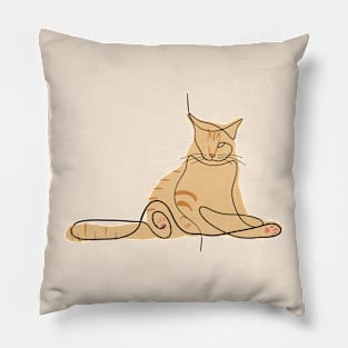 Yellow Cat - Simple Minimalist Line Art Design Pillow