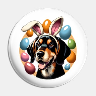 Black and Tan Coonhound with Bunny Ears Celebrates Easter Pin