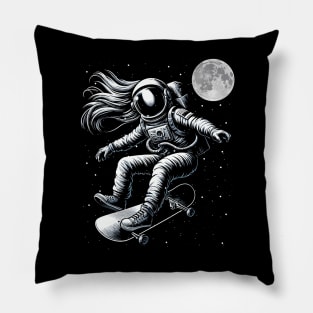 Astronaut Skater Skate Board Skateboarding on Moon Pillow