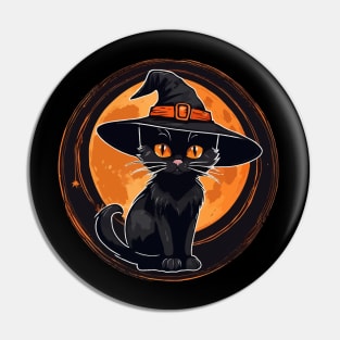 Black Cat wearing black witch Hat Pin