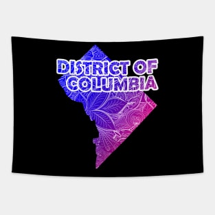 Colorful mandala art map of District of Columbia with text in blue and violet Tapestry