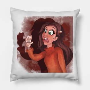 Spooked Frightened Skeleton Girl Pillow