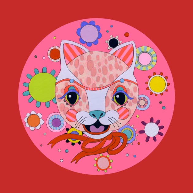 Pink Happy Cute Cat by jenniferdavisart