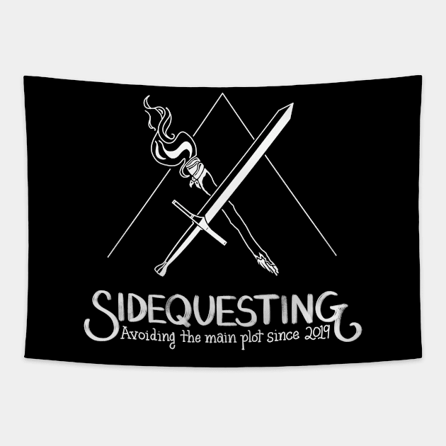 Sidequesting Logo, front and back - White Tapestry by Sidequesting