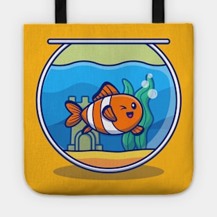 Clown Fish Swimming In The Aquarium Cartoon Tote