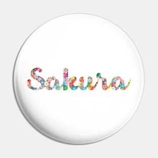 Sakura Floral Cursive Colourful White Pin