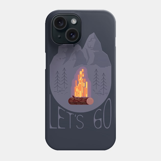 Campfire on a background of forest and mountains.Lets go. Phone Case by lakokakr