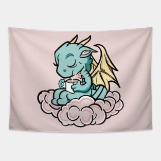 Baby Dragon Drinking Coffee Tapestry