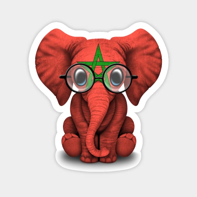 Baby Elephant with Glasses and Moroccan Flag Magnet by jeffbartels