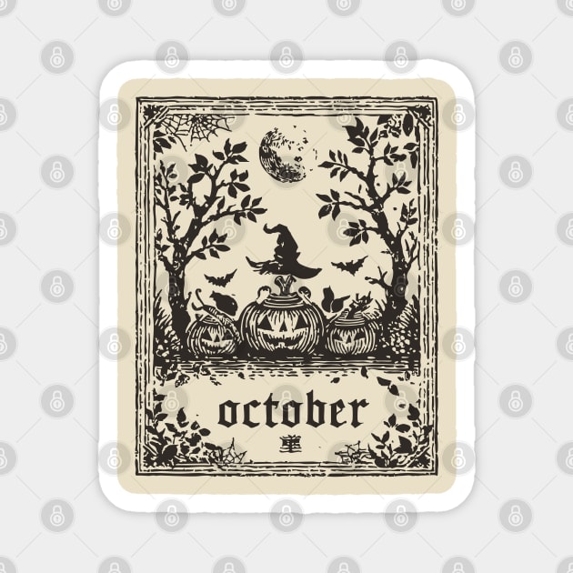 October Witch and Pumpkins Magnet by TuncGK