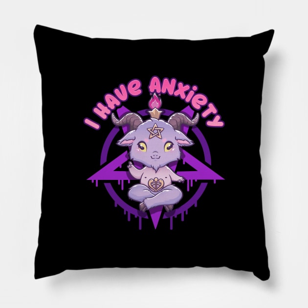 I have Anxiety - Creepy Cute Baphomet T-Shirt Pillow by biNutz