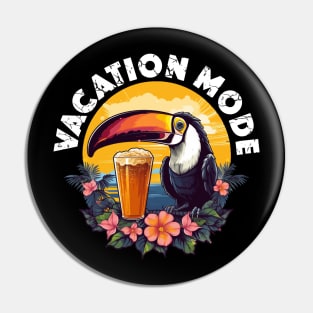 Toucan with Beer - Vacation Mode (White Lettering) Pin