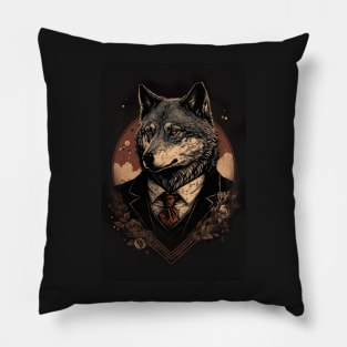 Handsome Wolf portrait wearing a suit Pillow