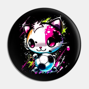 Soccer Cat Kawaii Chibi - Soccer Futball Football - Graphiti Art Graphic Paint Pin