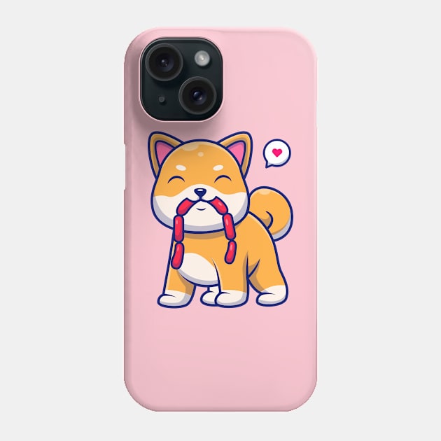 Cute Shiba Inu Eating Sausage Cartoon Phone Case by Catalyst Labs