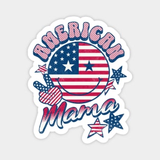 American Mama American Flag Retro Smiley Face Magnet