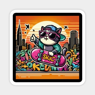 Cat wearing sunglasses and riding a skateboard Magnet