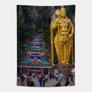 Lord Murugan and stairs at Batu Caves 3 Tapestry