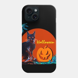 BLACK CAT WITH PUMPKIN IN HALLOWEEN NIGHT Phone Case