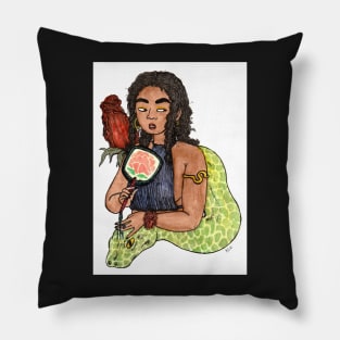 Girl with Snake and Rose Pillow