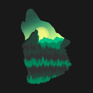 Nature landscape on a Wolf silhouette T-Shirt