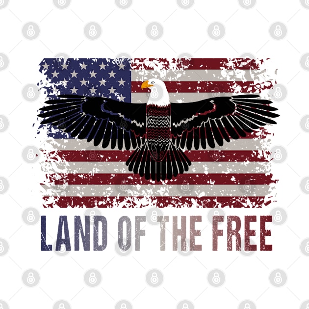 American Flag Patriotic Land of the Free Design with Eagle by Teeziner