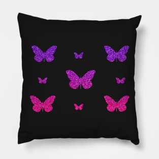 Pink Purple Ombre Faux Glitter Butterflies Pillow