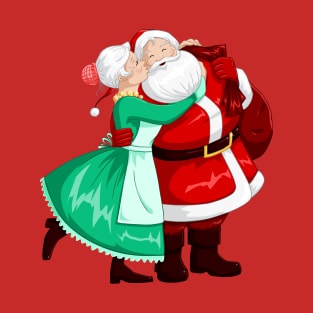 Mrs Claus Kisses Santa On Cheek And Hugs T-Shirt