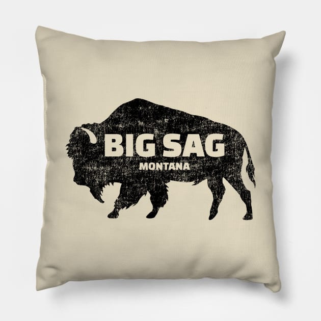 Big Sag, MT - Buffalo (Distressed) Pillow by Where?!? Apparel