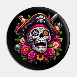 Sugar Skull Art - Swashbuckling Pirate Skull Pin