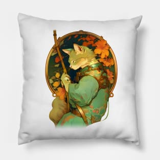 Art Nouveau Traditional Japanese Samurai Cat Pillow