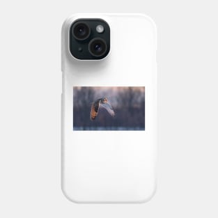 Short-eared owl in flight at sunset Phone Case