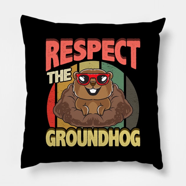 Cute Respect The Groundhog Funny Groundhog Day Pillow by theperfectpresents